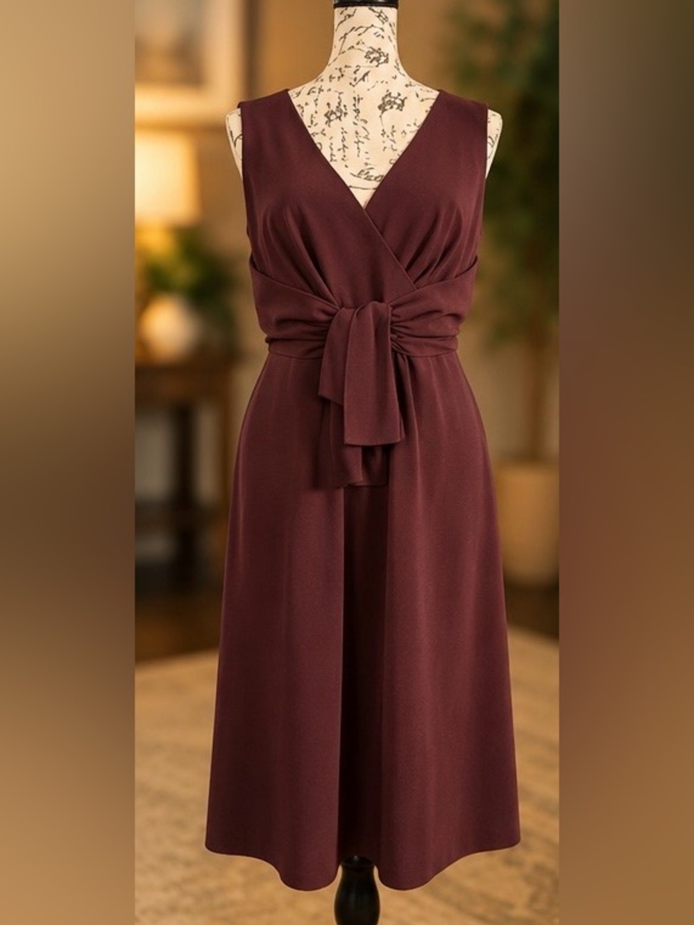 NWT Ann Taylor LOFT Burgundy Wrap Tie Waist Dress Size 4 $89.50